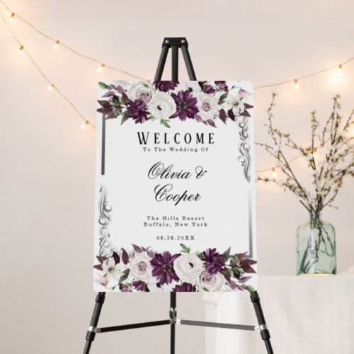 Plum and Silver Geometric Floral Wedding Foam Board