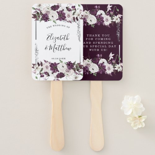 Plum and Silver Geometric Floral Wedding Hand Fan