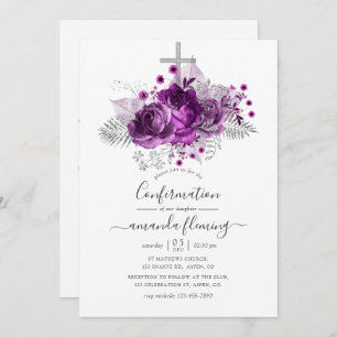 Plum and Silver Watercolor Floral Confirmation Invitation