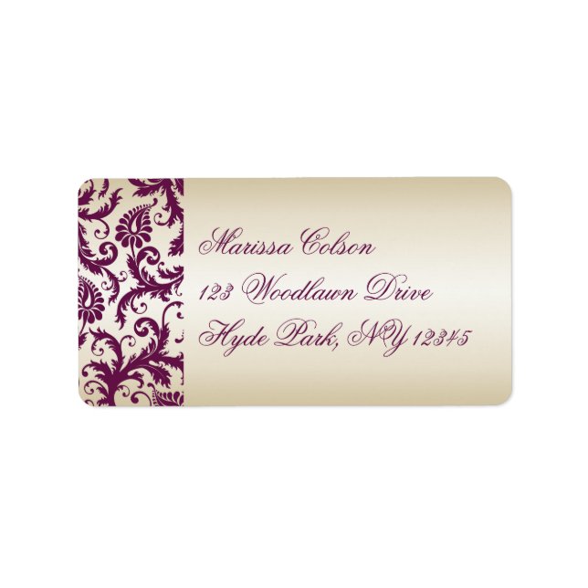 plum and Taupe Damask Address Label (Front)