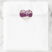 plum and Taupe Damask Heart Shape Sticker (Bag)