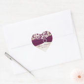 plum and Taupe Damask Heart Shape Sticker (Envelope)