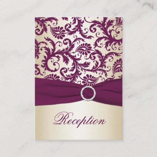 Plum and Taupe Damask Reception Card Business Card Template