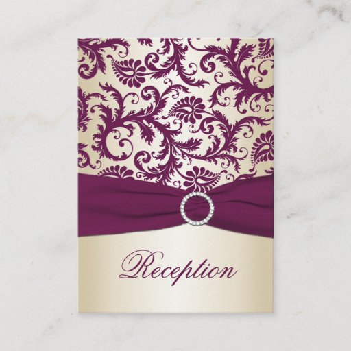 Customizable Plum and Taupe Damask Reception Card Business Card Template