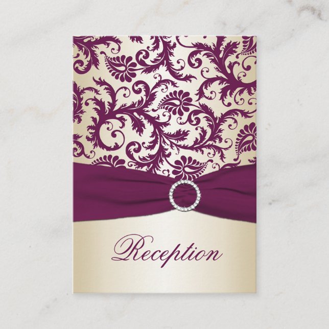 Plum and Taupe Damask Reception Card (Front)