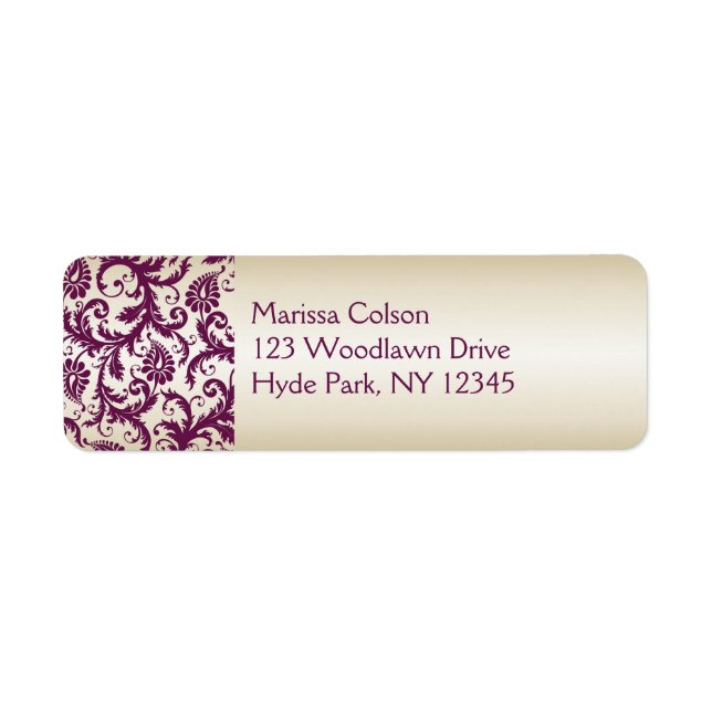 plum and Taupe Damask Return Address Label (Front)