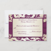 Plum and Taupe Damask with PRINTED Ribbon RSVP (Back)
