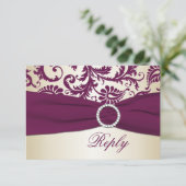 Plum and Taupe Damask with PRINTED Ribbon RSVP (Standing Front)