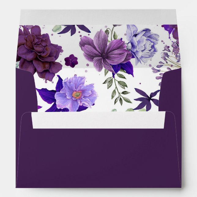 Plum and Violet Elegant Floral Wedding Envelope (Back (Bottom))