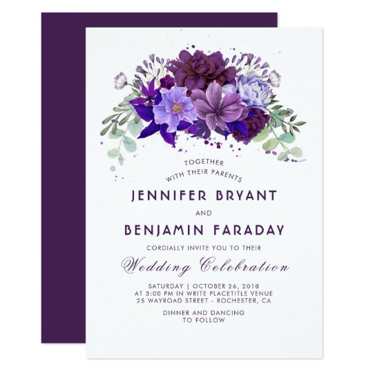 plum and violet floral purple elegant wedding invitation studio 17 size chart
