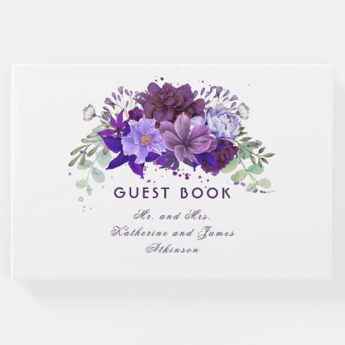 Plum and Violet Purple Floral Elegant Wedding Guest Book