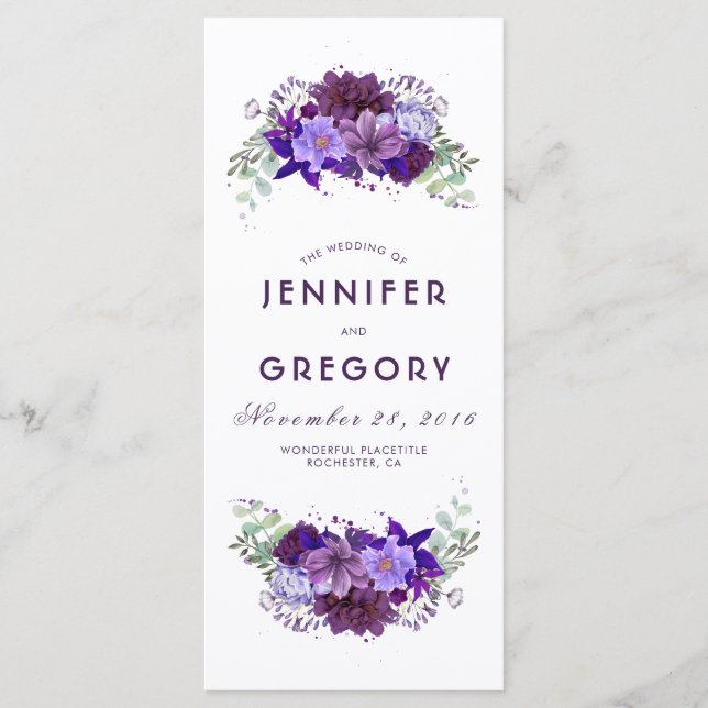 Plum and Violet Purple Floral Wedding Programs (Front)