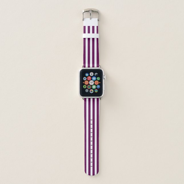 Plum and white candy stripes apple watch band (Front)