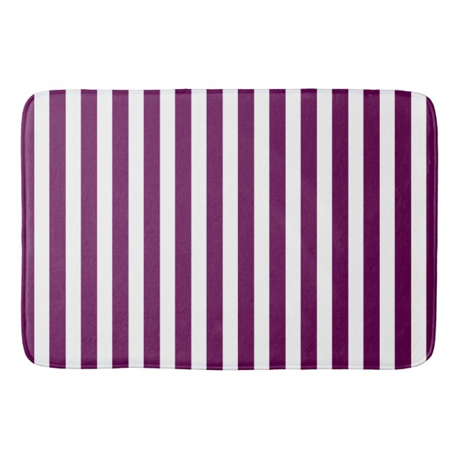 Plum and white candy stripes bath mat (Front)