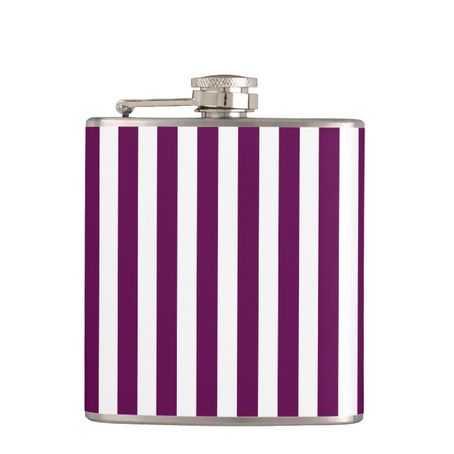 Plum and white candy stripes flask (Front)