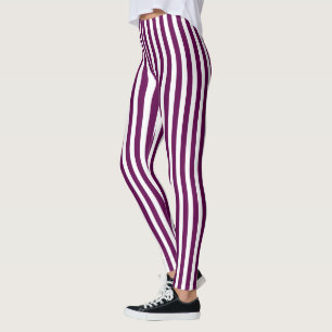 Plum and white candy stripes leggings