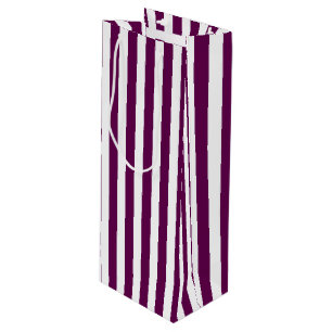Plum and white candy stripes wine gift bag