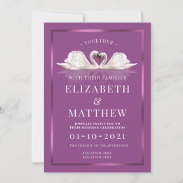 Plum and White Color Theme with Swans Invitation