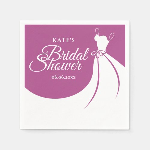 Plum and White Elegant Gown Bridal Shower Napkins