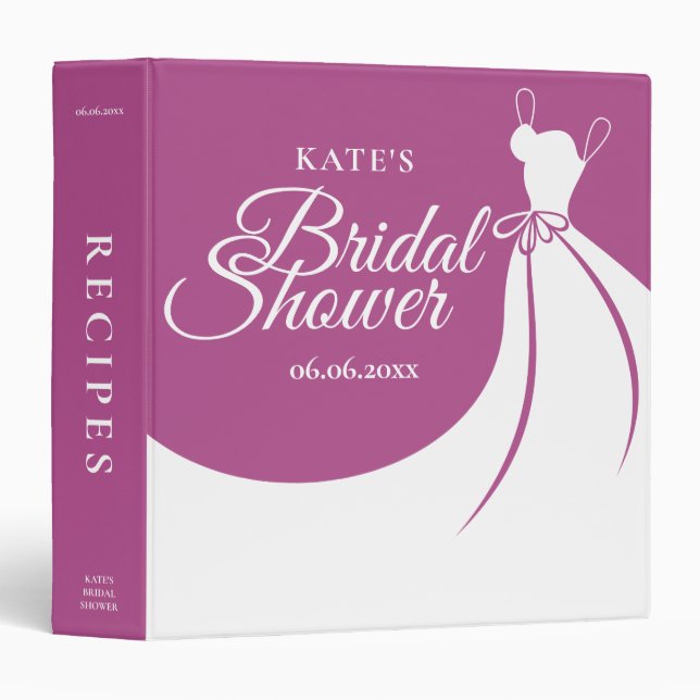 Plum and White Elegant Gown Bridal Shower Recipe 3 Ring Binder (Front/Spine)