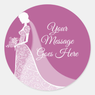 Plum and White Elegant Lace Gown Bridal Shower Classic Round Sticker