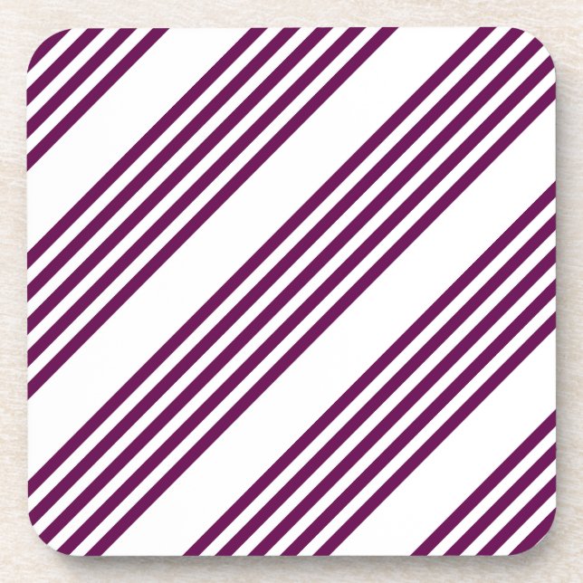 Plum and white five stripe pattern beverage coaster (Front)