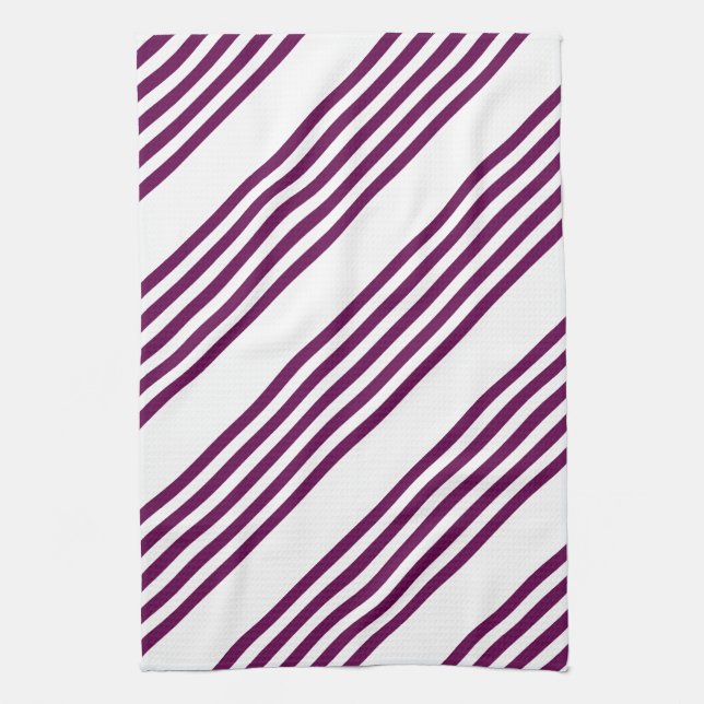 Plum and white five stripe pattern kitchen towel (Vertical)