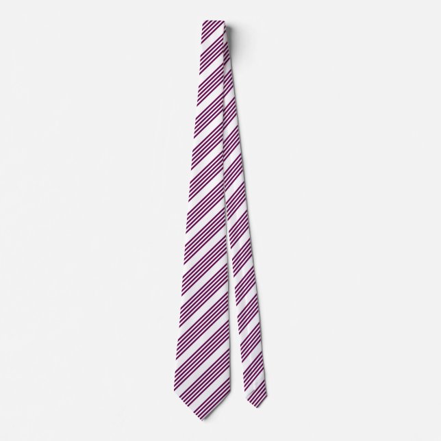 Plum and white five stripe pattern neck tie (Front)