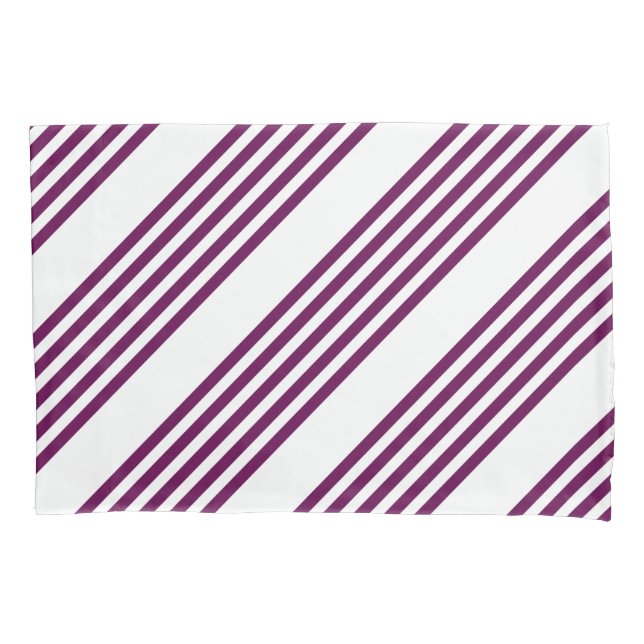 Plum and white five stripe pattern pillow case (Front)