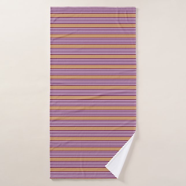 Plum and white five stripes pattern with tan bath towel (Bath Towel)