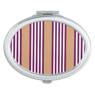 Plum and white five stripes pattern with tan compact mirror