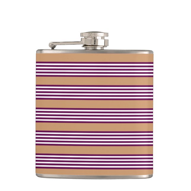 Plum and white five stripes pattern with tan flask (Front)