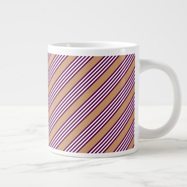Plum and white five stripes pattern with tan giant coffee mug (Right)