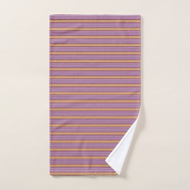 Plum and white five stripes pattern with tan hand towel  (Hand Towel)