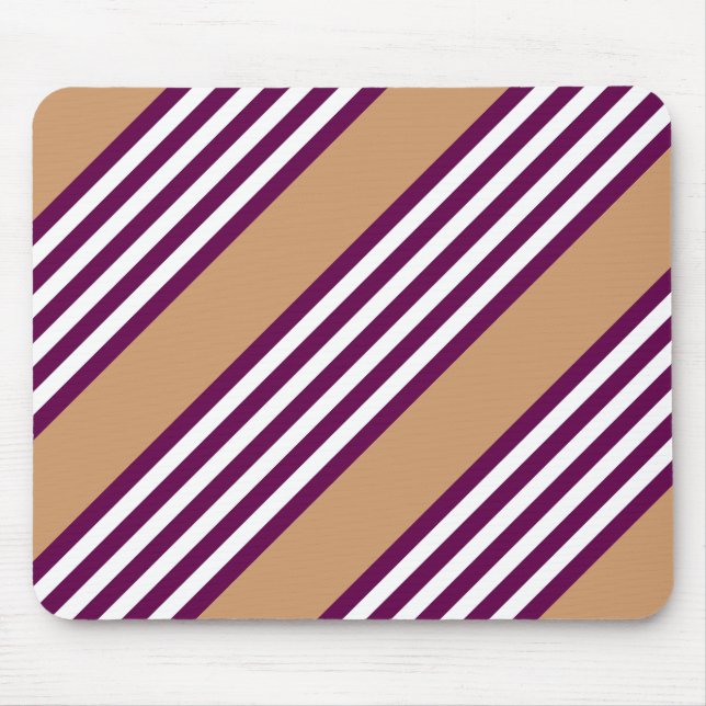 Plum and white five stripes pattern with tan mouse pad (Front)
