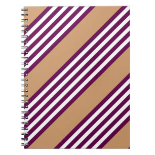 Plum and white five stripes pattern with tan notebook