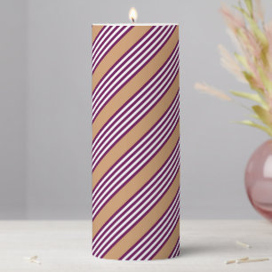 Plum and white five stripes pattern with tan pillar candle