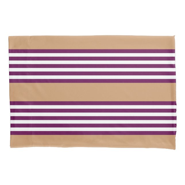 Plum and white five stripes pattern with tan pillow case (Front)