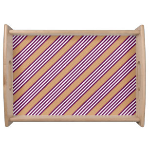 Plum and white five stripes pattern with tan serving tray