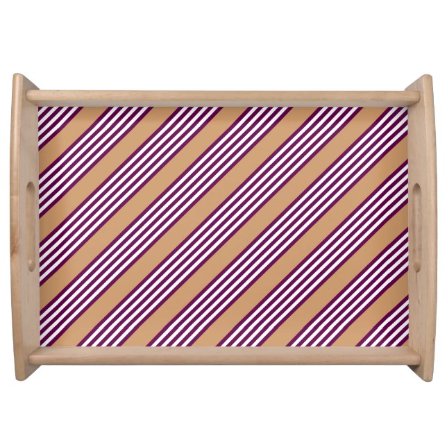 Plum and white five stripes pattern with tan serving tray (Front)