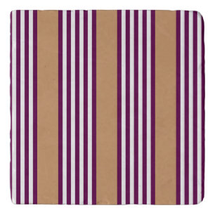 Plum and white five stripes pattern with tan trivet
