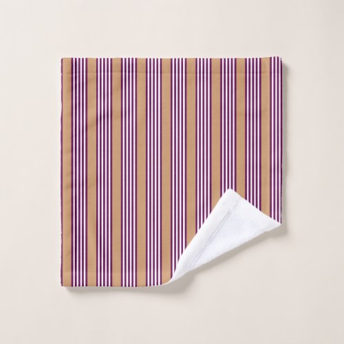 Plum and white five stripes pattern with tan wash cloth