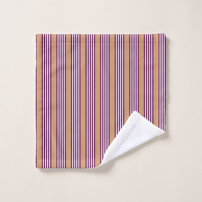 Plum and white five stripes pattern with tan wash cloth (Wash Cloth)