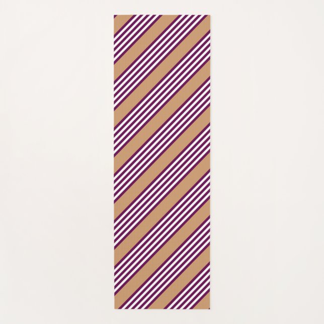 Plum and white five stripes pattern with tan yoga mat (Front)
