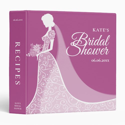 Plum and White Lace Gown Bridal Shower 3 Ring Binder