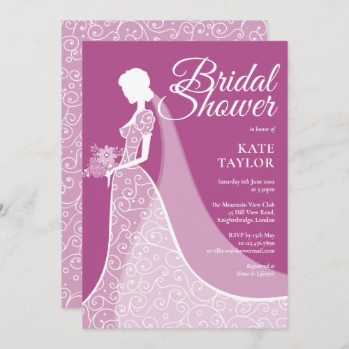 Plum and White Lace Gown Bridal Shower Invitation