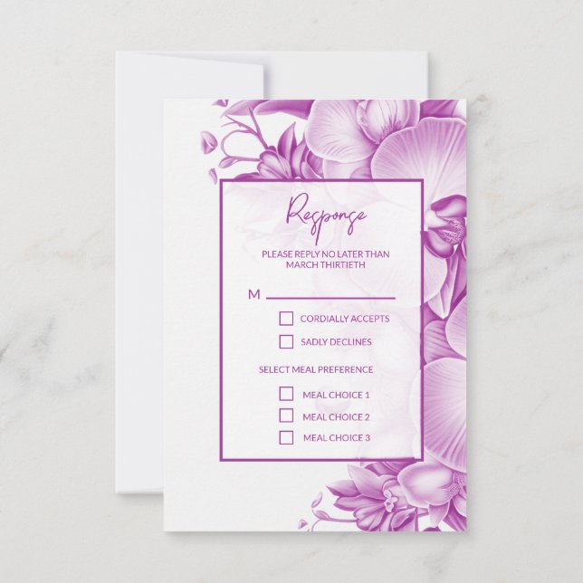 Plum and White Orchids Wedding RSVP Response Cards (Back)