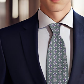 Plum and White Patterned Dots on Sage Neck Tie