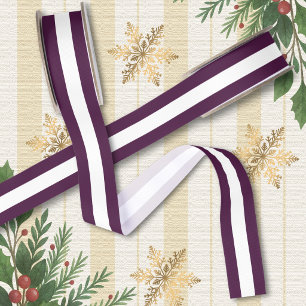 Plum And White Striped Festive Holiday Grosgrain Ribbon
