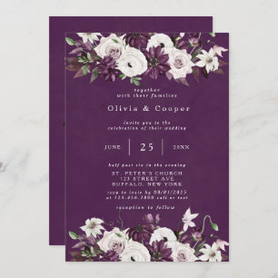Plum and White Watercolor Floral Elegant Wedding Invitation